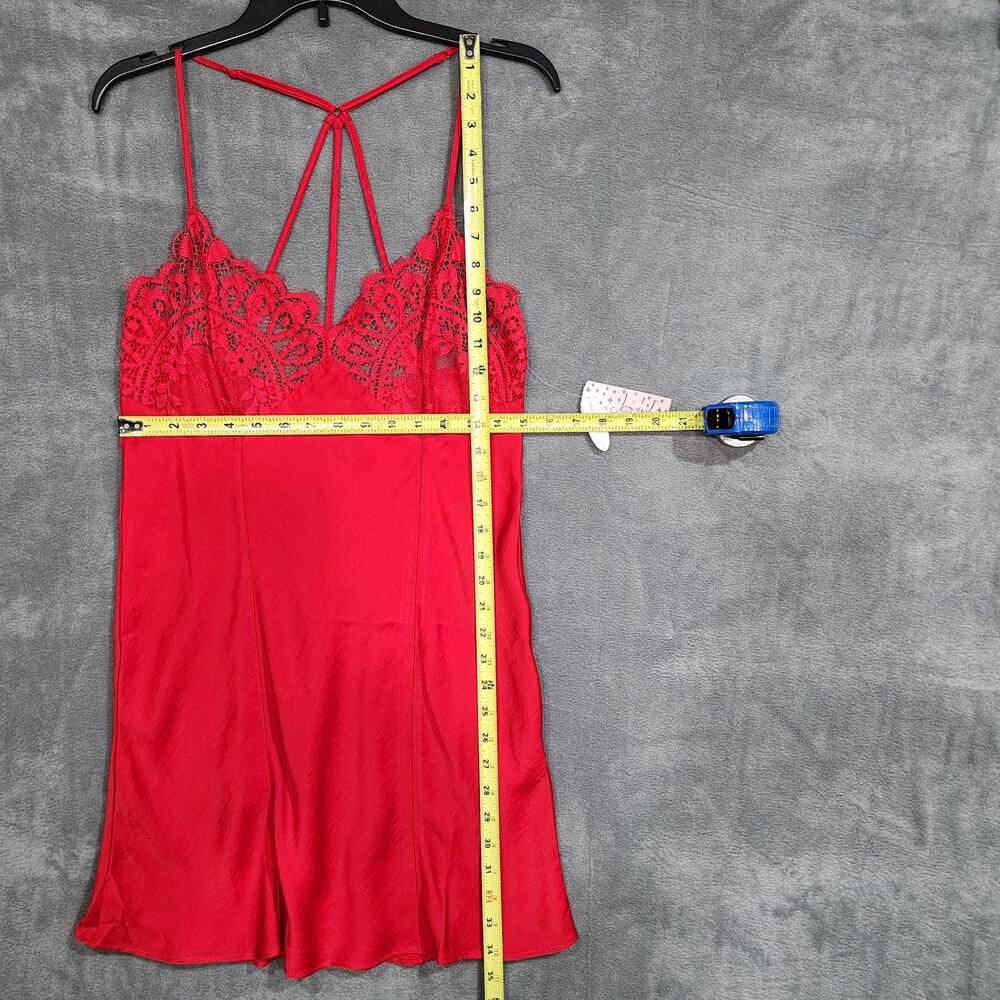 Jezebel Rita Chemise Red Satin with Sheer Lace Detail Nightgown Pajamas Medium - Picture 9 of 9